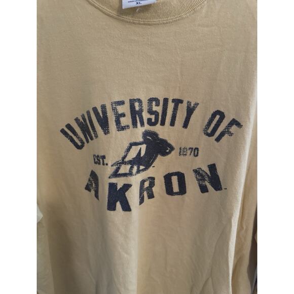 Vintage Champion University of Akron Zips Long Sleeve Shirt XL Tan Spell Out - Picture 2 of 5